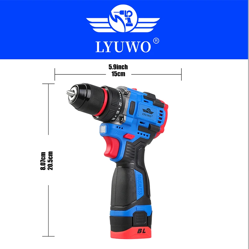 Imagem -02 - Lyuwo-brushless Cordless Drill Mandril de Travamento Automático Chave de Fenda Elétrica Ajustes de Torque Ferramentas Elétricas para Velocidades 16v 70n.m 20 Mais 1