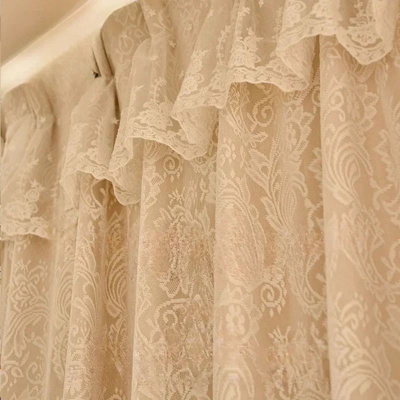

French Double Curtains For Living Dining Room Bedroom Layer Lace Window Valance With Header