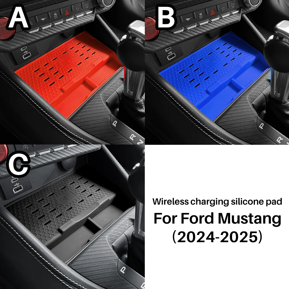 For Ford Mustang S650 GT 2024 2025 Silicone Wireless Charging Pad Non-Slip Mat Dust-Proof Charger Protect Cover Car Accessories