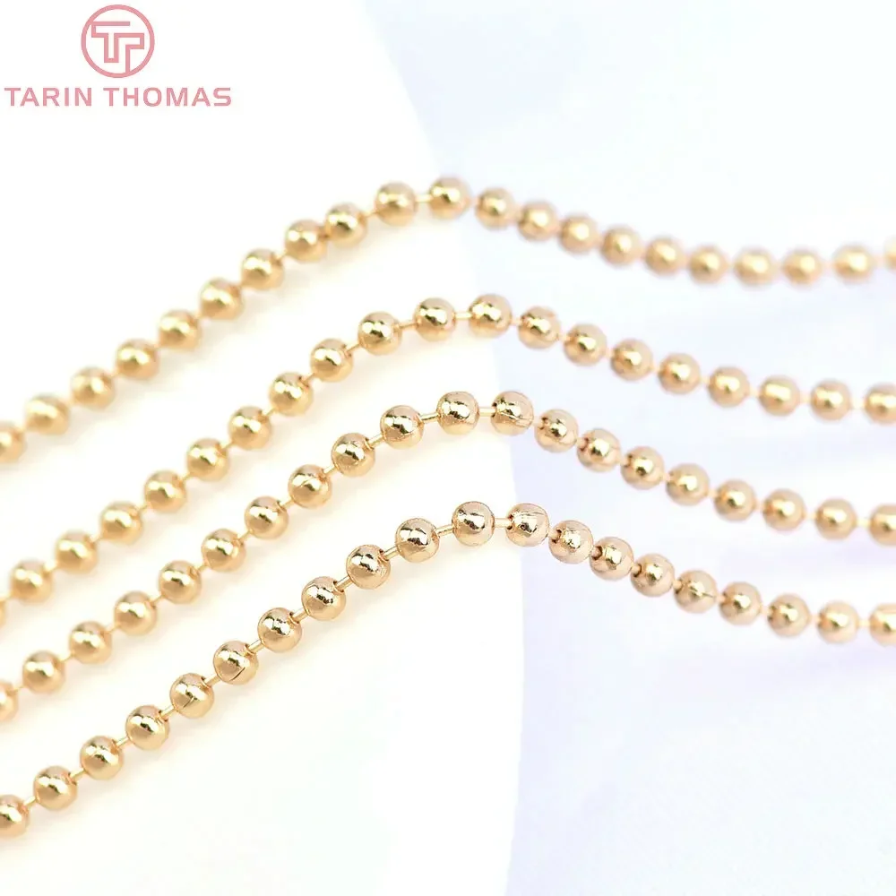 (4262) 2 Meters 1.5MM 24K Gold Color Plated Brass Ball Chains Beads Chains Necklace Chains High Quality Jewelry Accessories