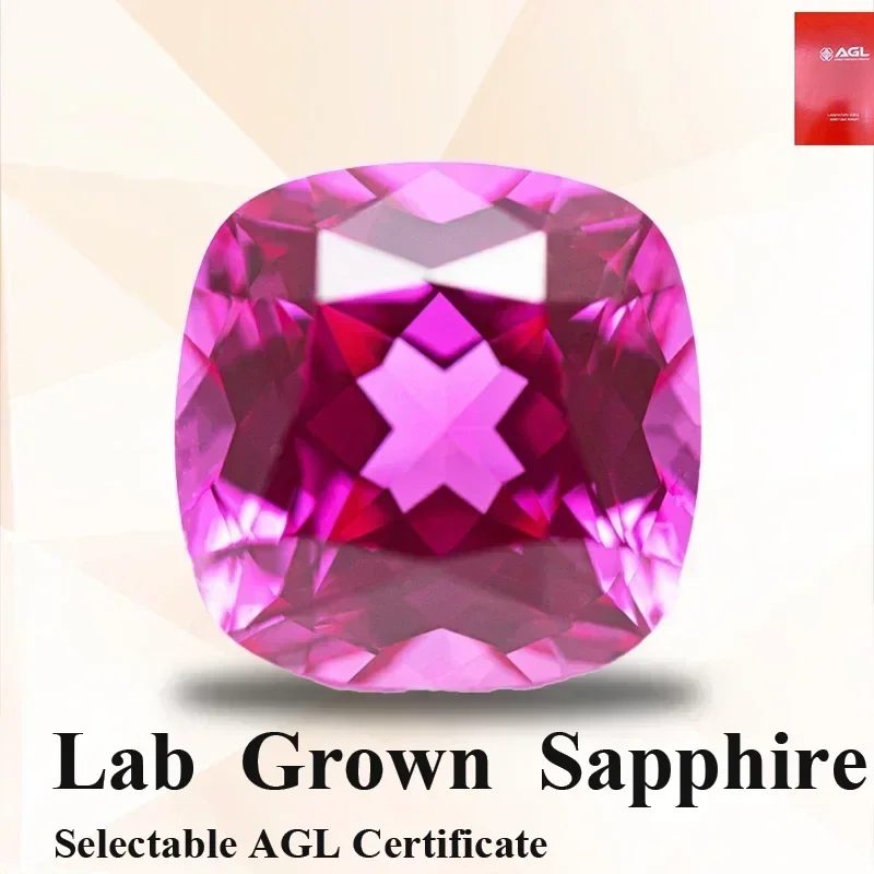 

Выращенный в лаборатории сапфир, ярко-розовая квадратная подушка VVS1, выборка, сертификат AGL для подвесок, бусин, серьги для изготовления ювелирных изделий своими руками