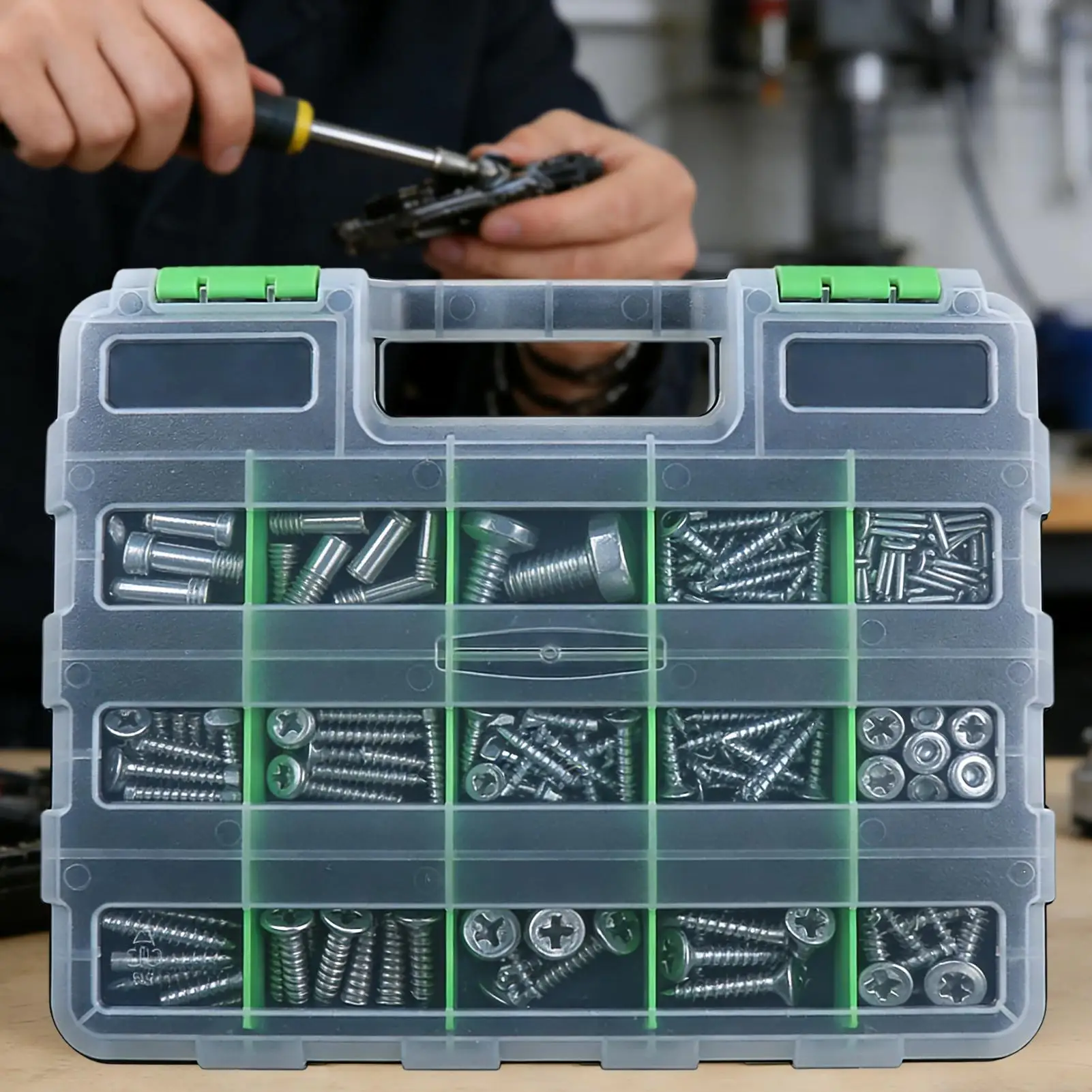 

Double-sided screw organizer Nail Screw Bolts Storage Box 34-compartment small parts organizer Screw box storage tool organizer