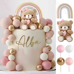 1 set toppers per torta con orso rosa Boho arcobaleno nudo palline rosa per bambini decorazioni per torte per compleanno battesimo baby shower bomboniera