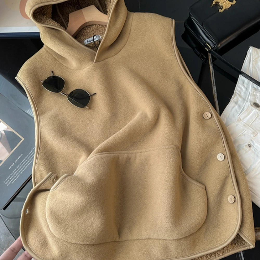 

Бархатный жилет из овечьей шерсти для пары, чтобы сохранить тепло от холода, кардиган без рукавов с разрезом на пуговицах с обеих сторон, женское пальто, зимнее
