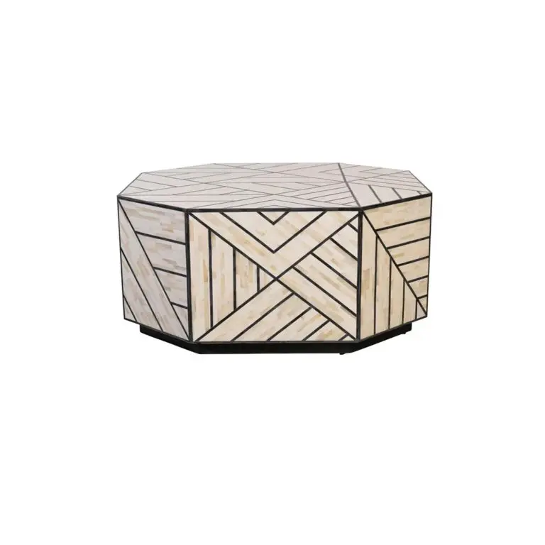 

Bone inlaid floral pattern coffee center table solid handmade round coffee table