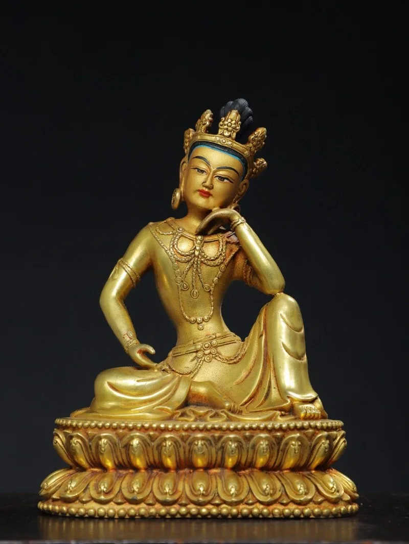 

Статуэтка Гуаньинь из литой меди с позолотой — 20 см, изысканная буддийская фигурка для домашнего храма, алтаря, декора для медитации в стиле Дзен