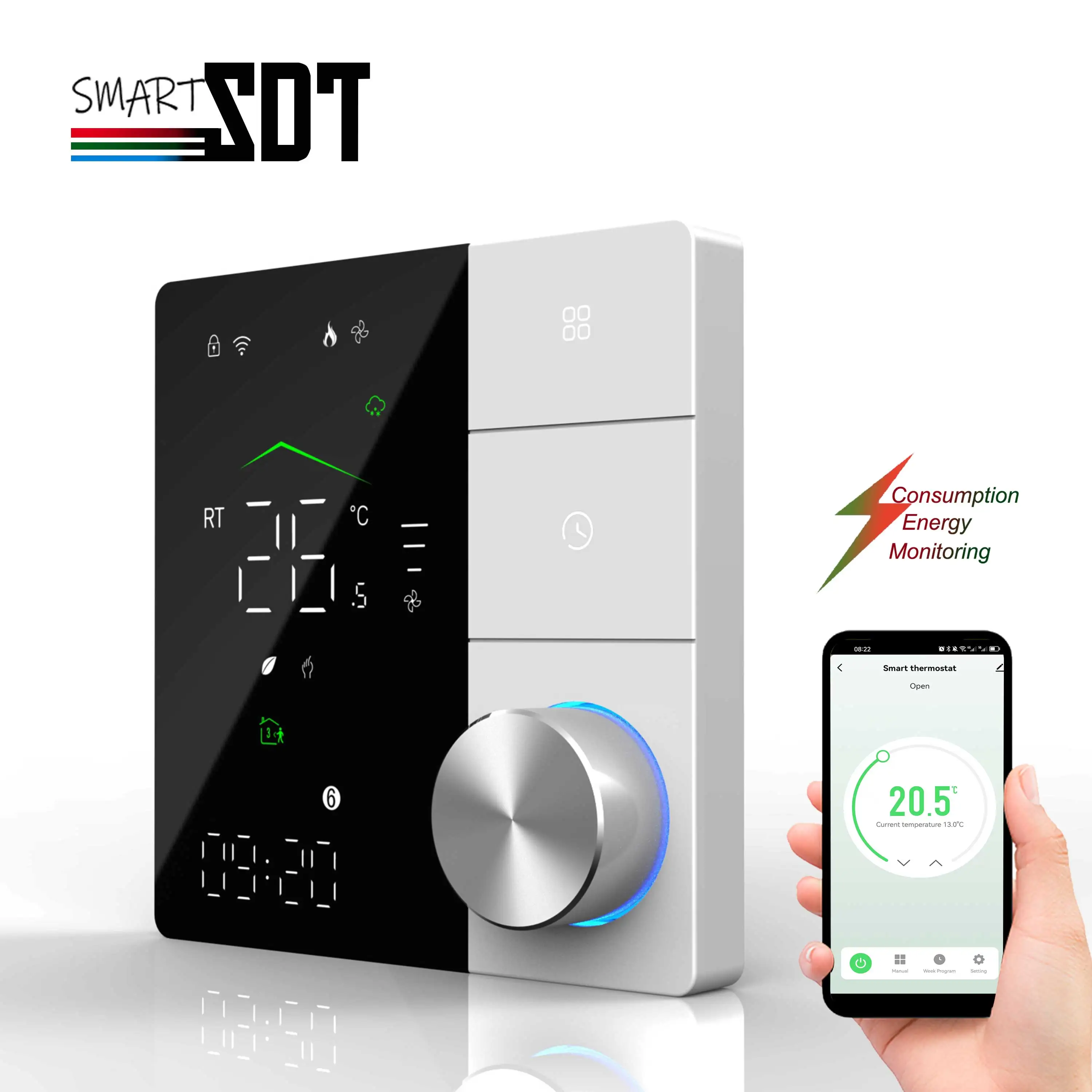 WIFI Power Measuring Thermostat Electric Heating Panel for Dual Sensor Work Floor Heating Film,Electric Blanket,Heating Cables