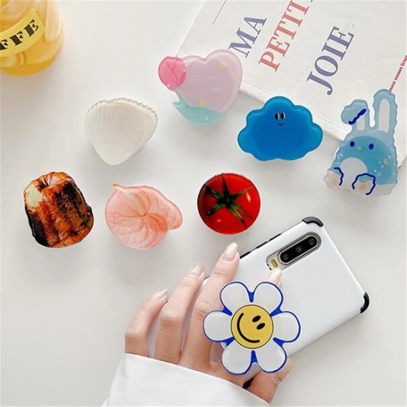 3D Epoxy Rabbit Cake Expanding Stand Mount Phone Socket Fold Mobile Smartphones Pocket Desktop Bracket Phone Stand Holder