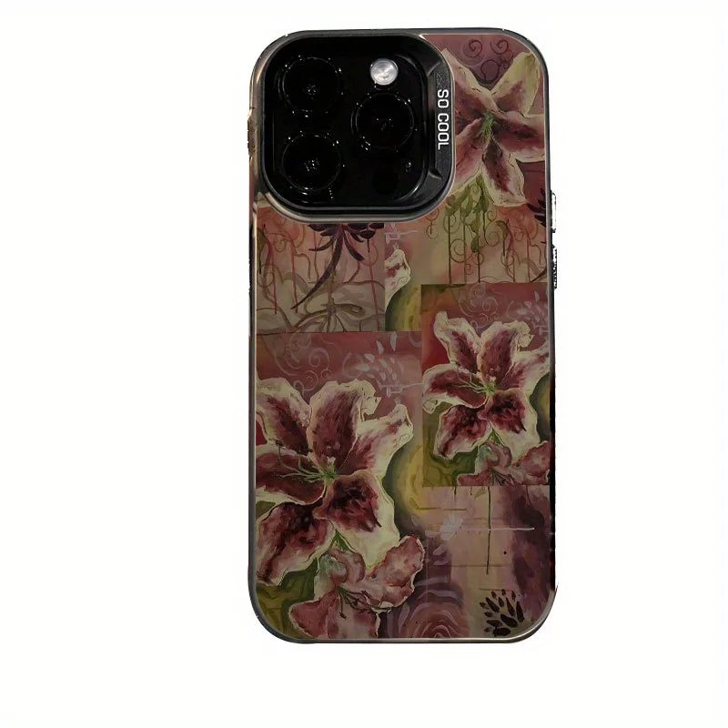 

Retro lily pattern phone case for iPhone 17 16 15 14 13 12 11 Pro/ Max/Plus shock-proof rear cover anti-fingerprint