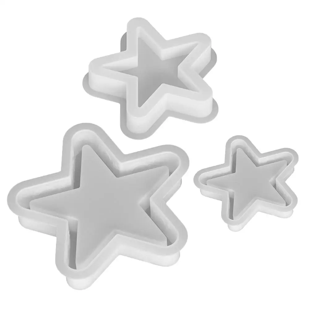 Stampi per cera in silicone da 3 pezzi Stampi per aromaterapia Stampi per cubetti di ghiaccio in resina Caramelle Decorazione a forma di stella a cinque punte Efficiente