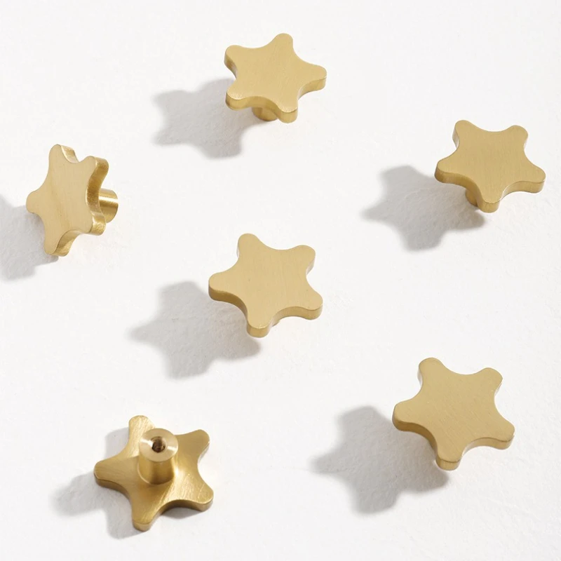 Children's Room Cabinet Door Cabinet Drawer Furniture Hardware Star Small Handle Gold Solid Brass Five Pointed Star Knob
