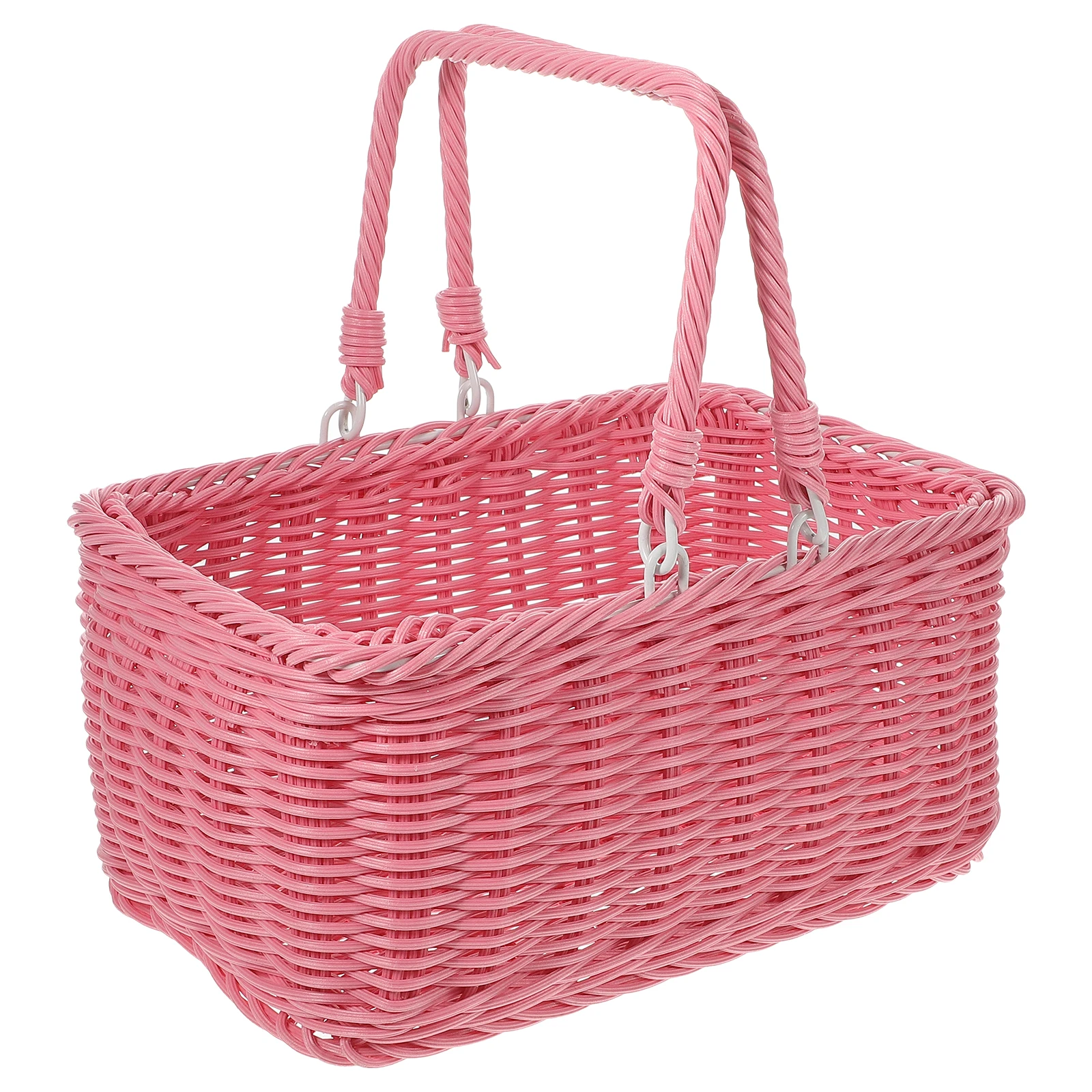 

Handmade Woven Picnic Basket Pink Rectangular Shape Portable Storage Baskets Handheld Basket Long Lasting