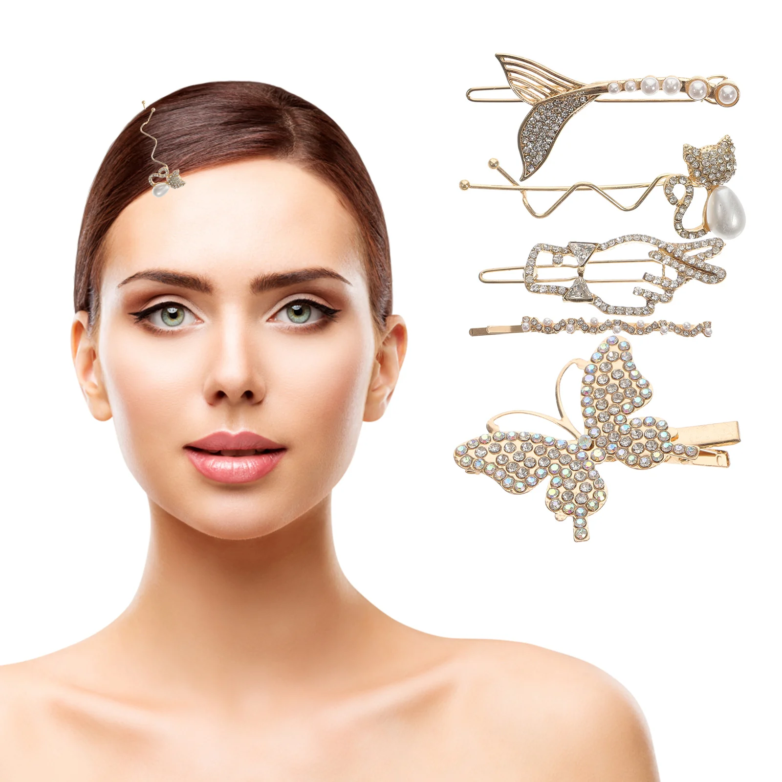 

5 Pcs Hairpin Charming Clips Fashionable Barrettes All-match Female Headwear Accessories Alloy Retro Clamps Rhinestone