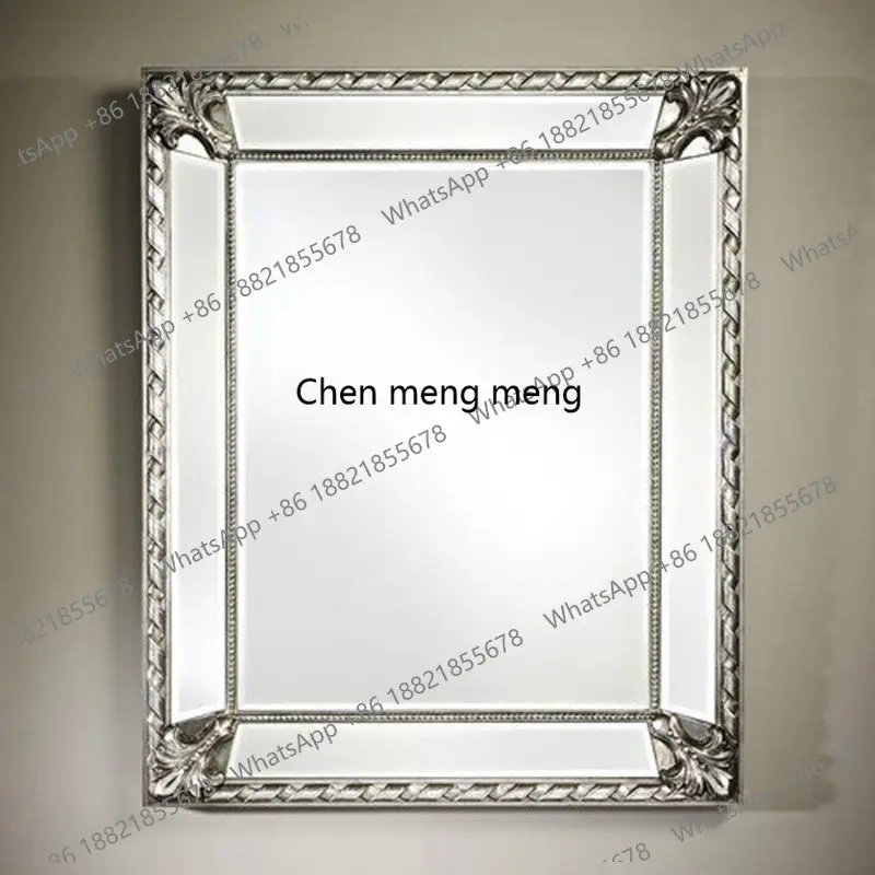 European light luxury square bathroom mirror high-end wall-mounted living room French retro makeup mirror