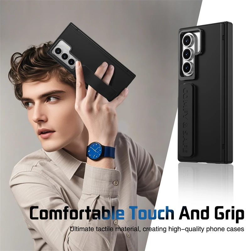 Etui na Samsung Galaxy Z Fold 7 6 5 4 3 z uchwytem na nadgarstek, osłoną obiektywu, zewnętrzną folią ochronną na ekran i odpornością na wstrząsy — zdjęcie produktu 6