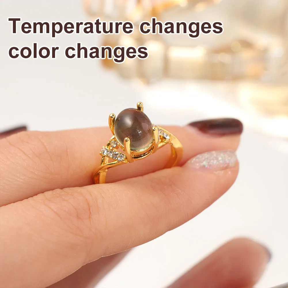 Temperature Control Color Retro Adjustable Mood Rings Moon Stone Oval Changing Color Ring Fashion Jewelry