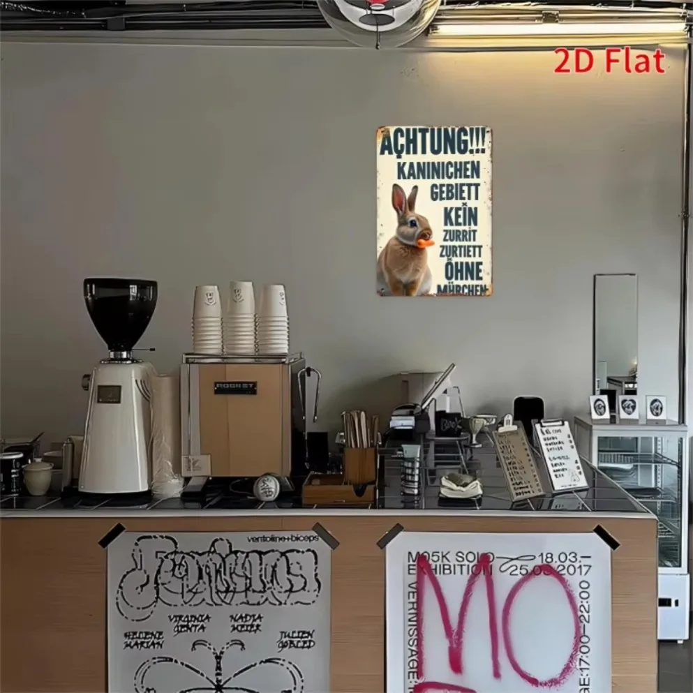 "علامة حائط حديدية مسطحة نابضة بالحياة ثنائية الأبعاد: 'انتباه! لقد مطالبة الأرانب على هذا المنطقة' - ديكور أرنب إقليدي ريفي مرح" #6