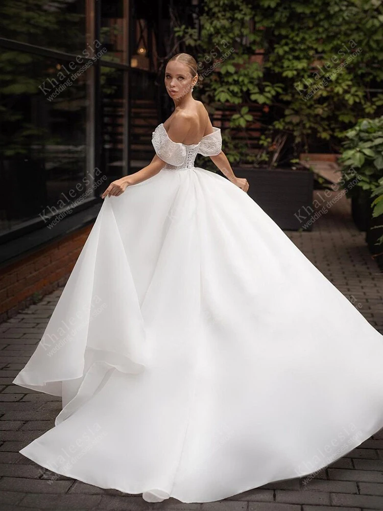 매력적인 웨딩 드레스 라인 신부 가운 레이스 아플리케 오프 숄더 가운 백리스 베스 티드 드 노비아 맞춤형 2025