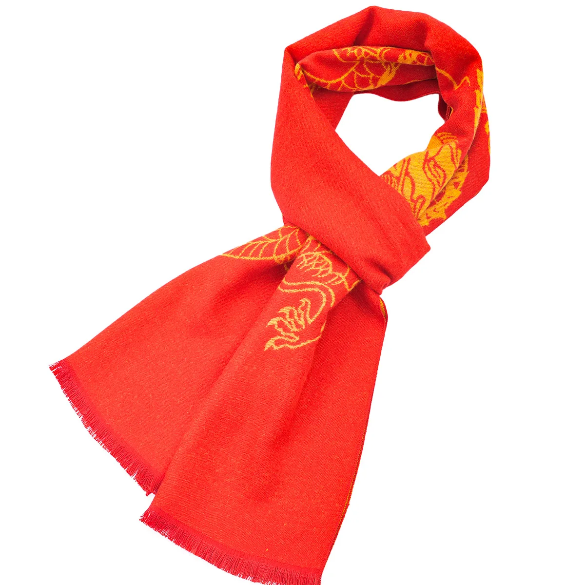 A big red chinese dragon pashmina warm short beard unisex scarf shawl suitable for daily wear and decoration holiday gifts