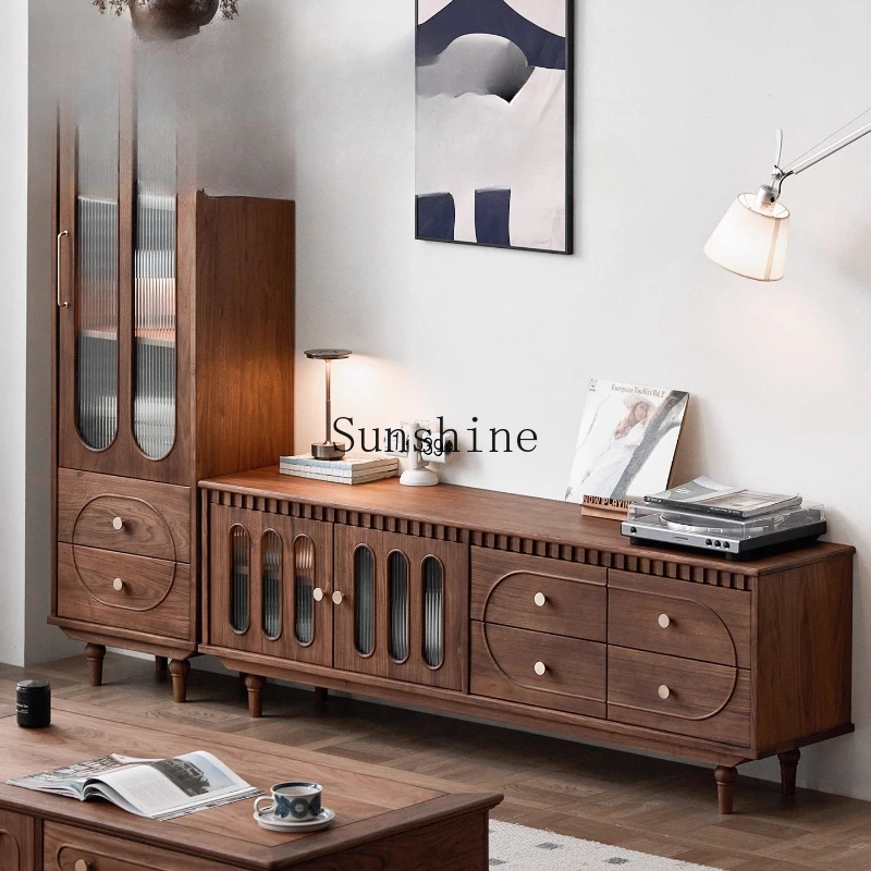 

Black walnut, solid wood TV, medieval style living room home American simple floor cabinet