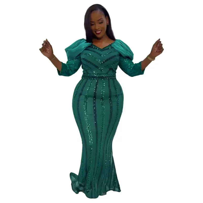 

Африканские платья для женщин с блестками Femme Dashiki Abaya Maxi Dress Африканская одежда Dashiki Ankara Свадебные расклешенные платья 2025