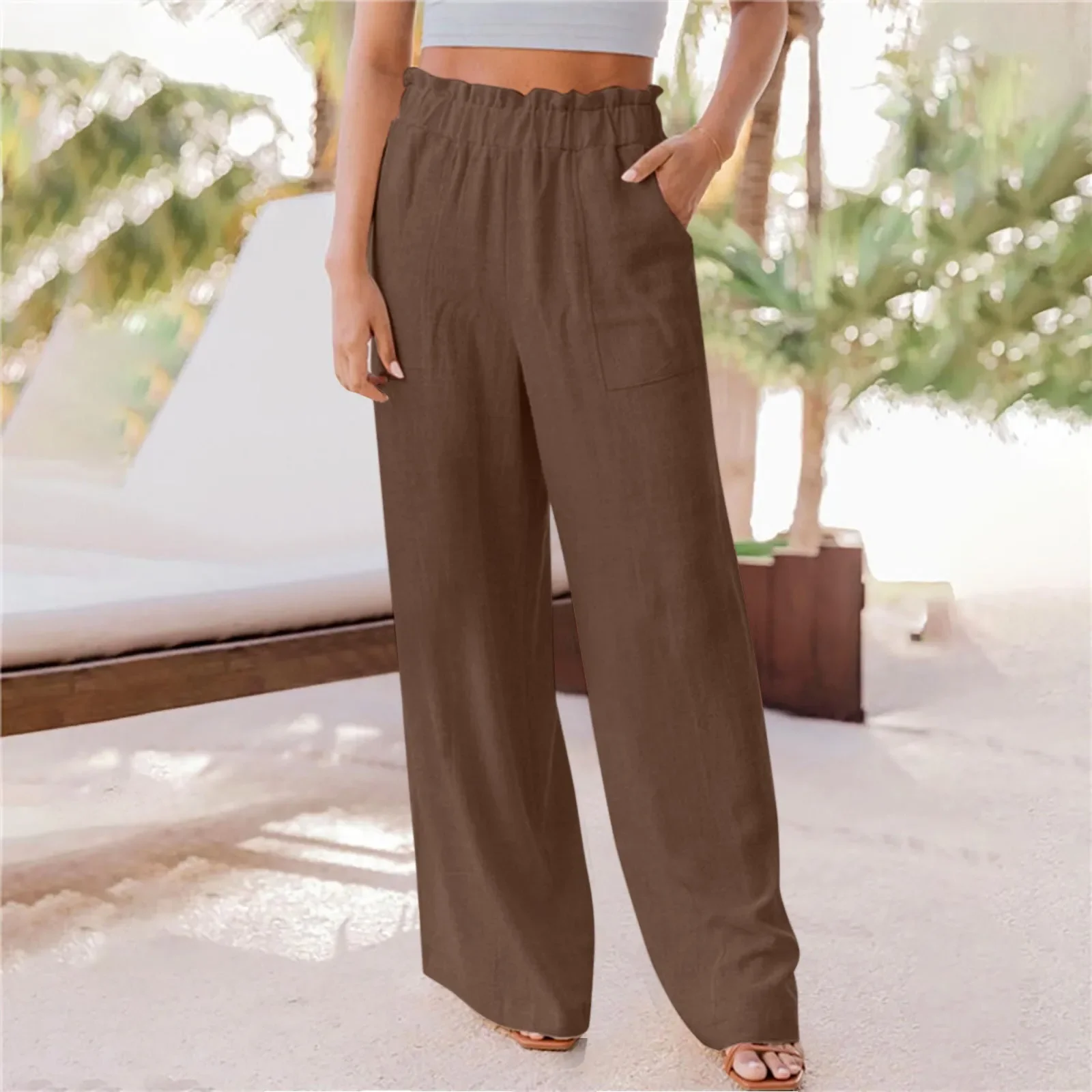 

Womens Wide Leg Palazzo Pants High Waisted Pant Smocked Pleated Loose Fit Casual Womens Pants Casual Harem Pants Women Trousers