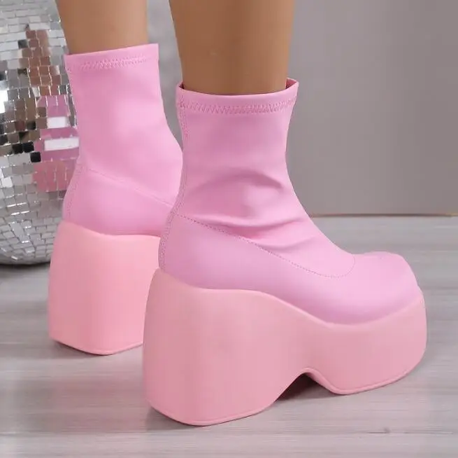 2023 New Style Sexy Elegant Chunky Platform Women Ankle Boots Big Size 43 Walking Comfy Woman Shoes Platform Shoes