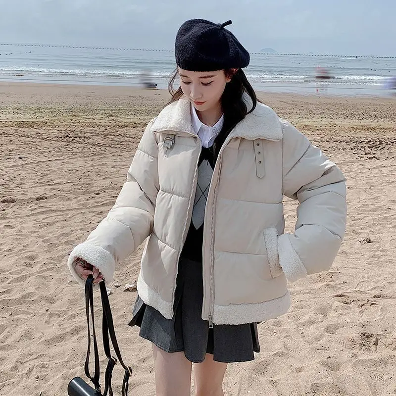 Korean Version Comfortable Leisure Winter New Lamb Wool Down Cotton-Padded Coat Women Short Small Bread Coat Cotton-Padded Jacke