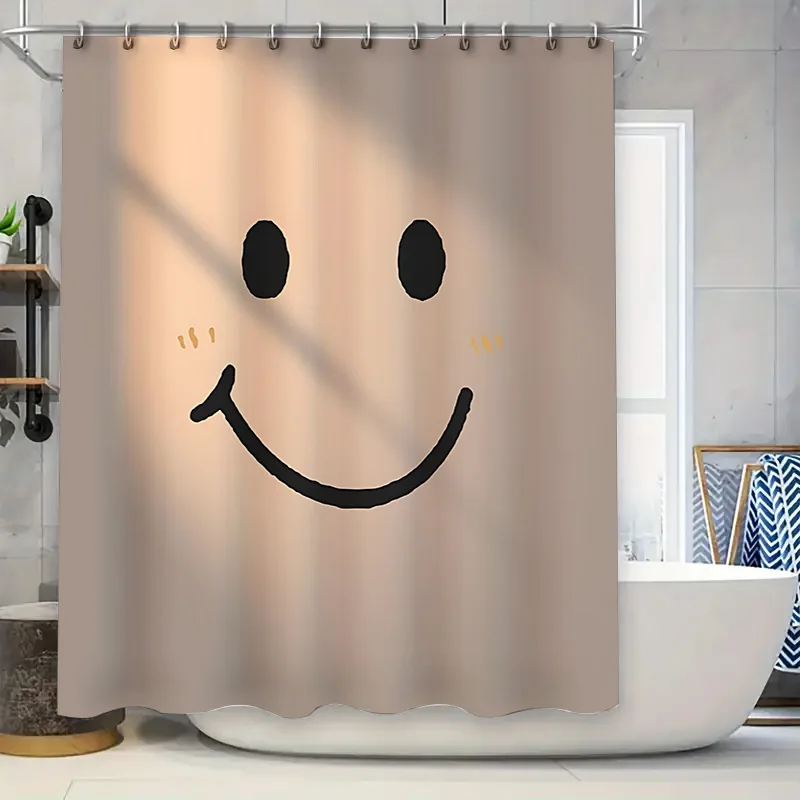 かわいいスマイルフェイスデザインのバスルーム用シャワーカーテン-防水性と耐久性があり、簡単に取り付けられるスタイリッシュな家のアップグレードに最適です。