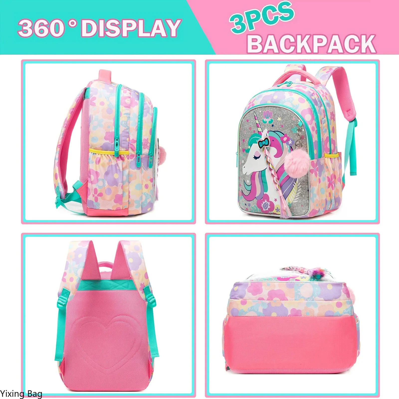 Girls Backpack Set Cute School Backpack Combo for Elementary Student Lightweight Durable Bookbag Back To School Perfect Gift