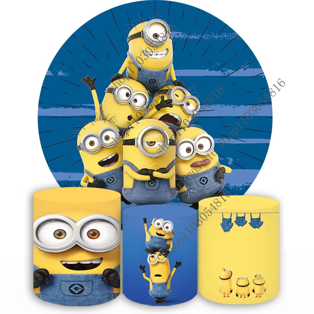 Fondo de fotografía redondo MINISO The Minions para niños lindo azul fiesta de cumpleaños círculo foto fondo cabina zócalo cubre