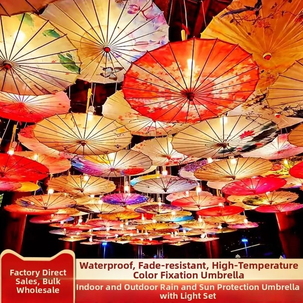 56cm paraguas abanico estilo antiguo chino borla Cosplay Hanfu aceite papel paraguas tela de seda 10 colores Prop paraguas de baile