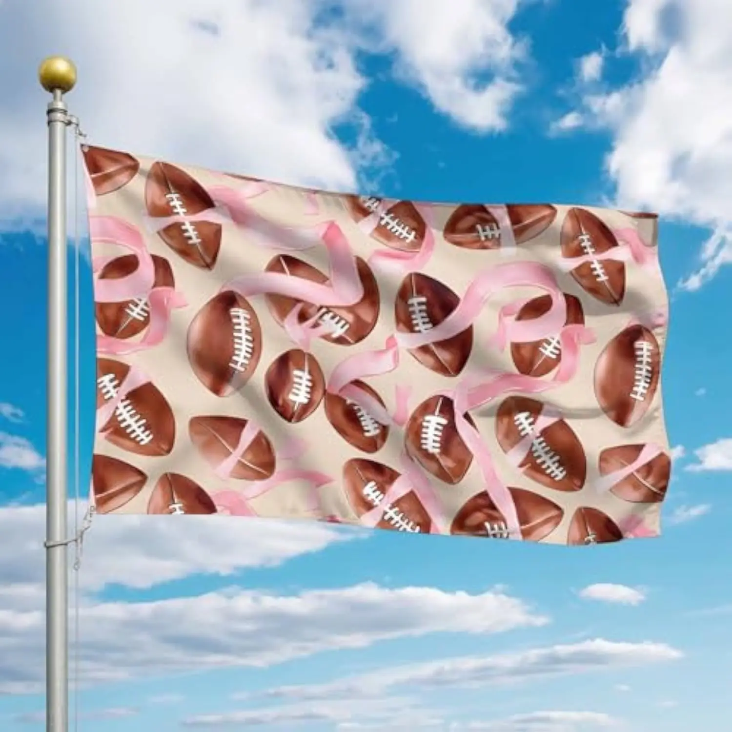 Pink Ribbon Football Flag Breast Cancer Awareness Yard Garden Banner Durable Outdoor Decoration