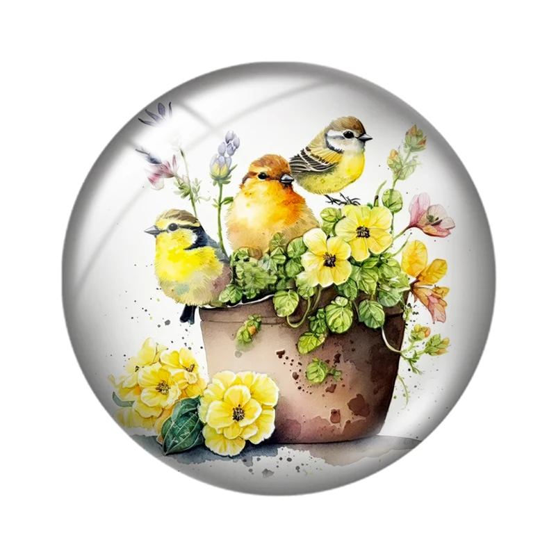 Canary Bird  Spring Flowers 10pcs 12mm/18mm/20mm/25mm Round photo glass cabochon demo flat back Making findings