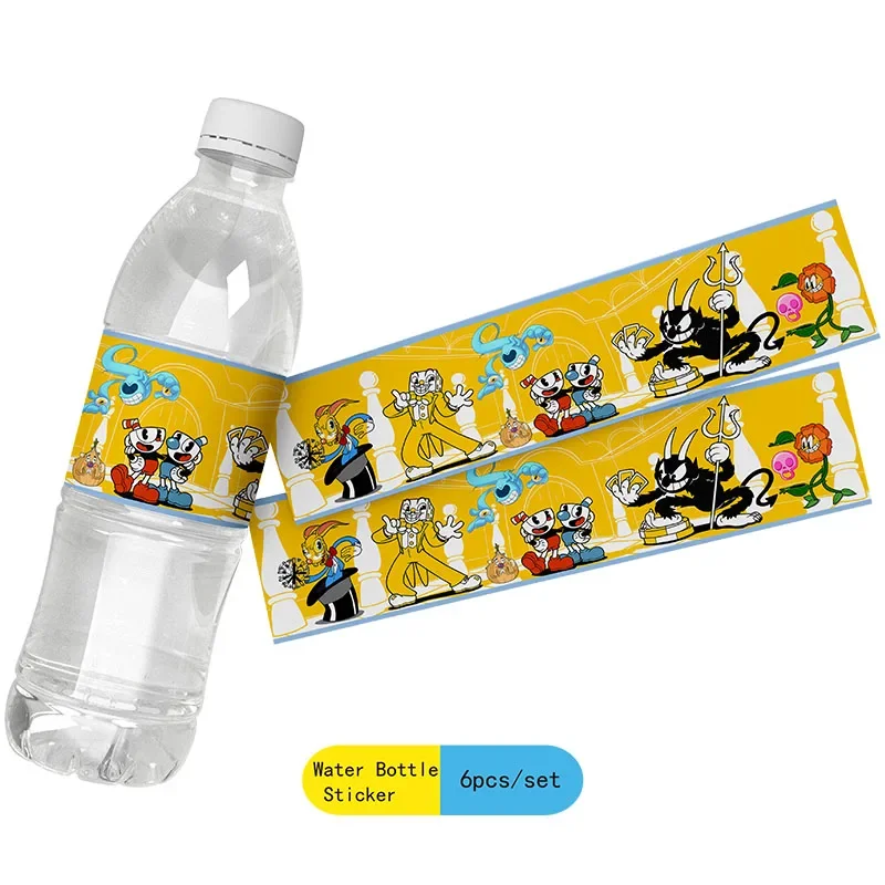 Disney Cuphead DIY birthday party party disposable straw Water bottle sticker balloon banner cake decoration baby bath supplies