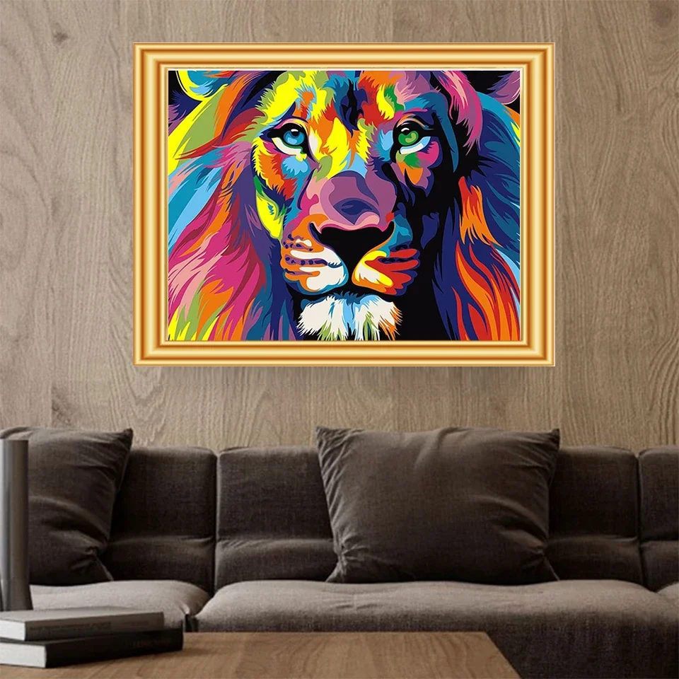 5D Diamond Painting Animals Cross Stitch Kit Full Drill Embroidery Mosaic Art with Rhinestones - Lion Tiger Cat Dog Picture Gift