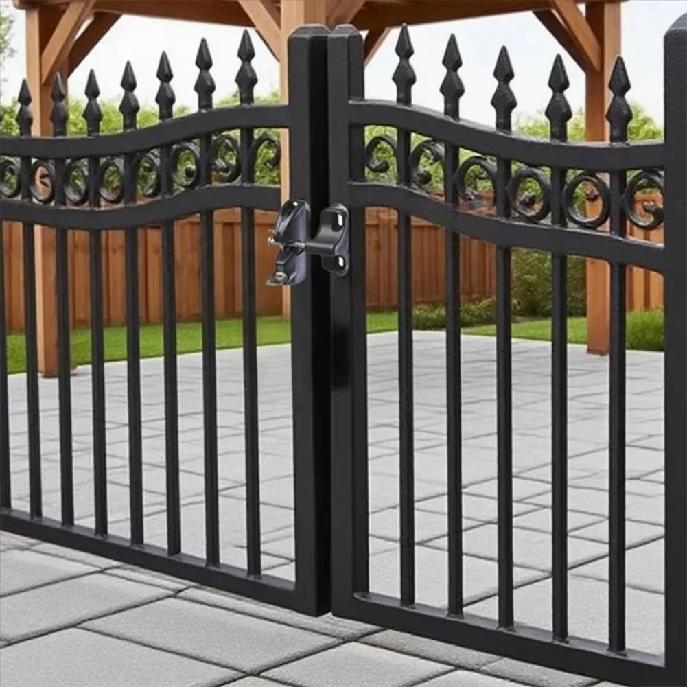 Black Self Locking Gate Latch Made of Nylon and Stainless Steel for Horizontal Vertical Adjustment on Wood Metal