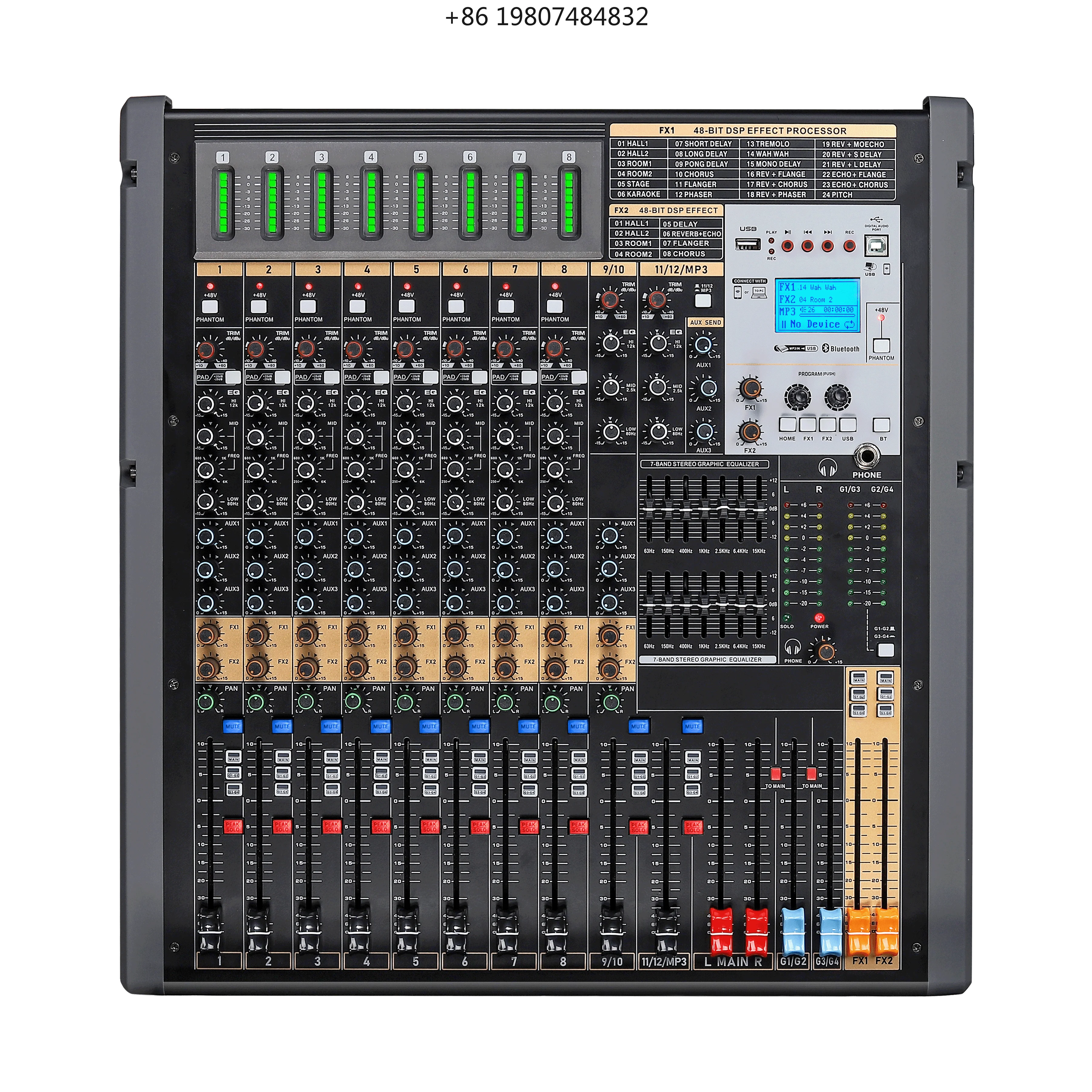 Console 48V Power MP3 Soundcard BT Recording Function TFB SERIES Dual DSP Effectors Mixer Dual 7 Bands EQ Adjustments Mixing