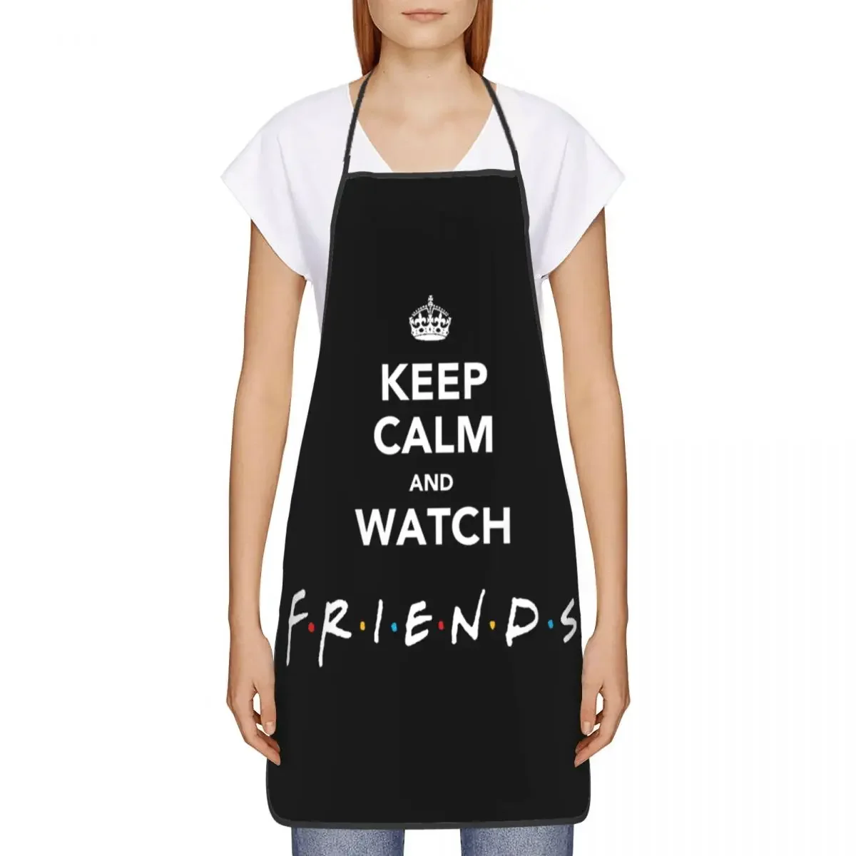 Unisex Keep Calm And Watch Friends Bib Apron Adult Women Men Chef Tablier Cuisine for Cooking Kitchen Funny Quote TV Show