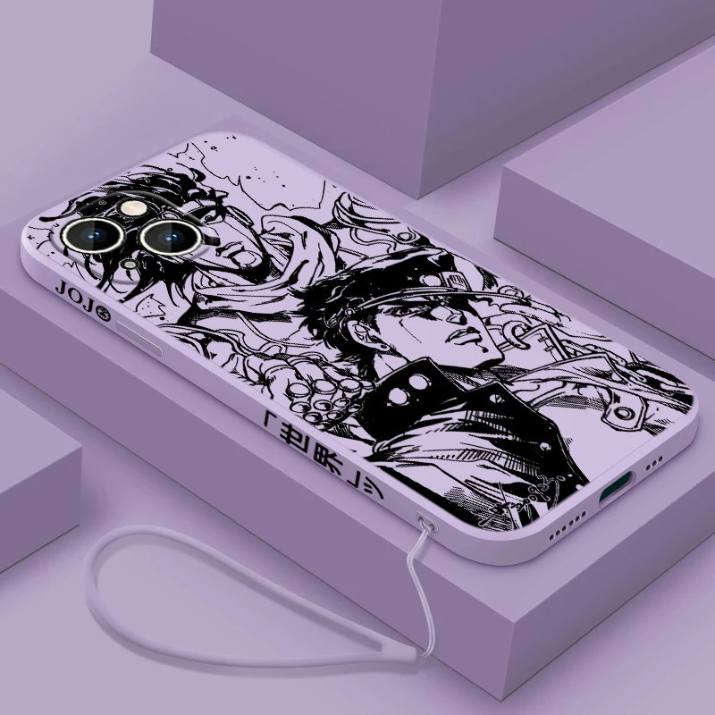 JOJO Anime Kujo Jotaro For Apple iPhone 15 14 13 12 11 XS XR X 8 7 Pro Max Plus Mini Liquid Left Rope Phone Case