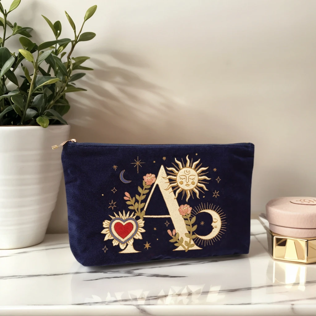 

Letter Printed Velvet Fabric Large Capacity Zipper Cosmetic Bag Suitable For Women, Girls, And Travel, Home, And Daily Use