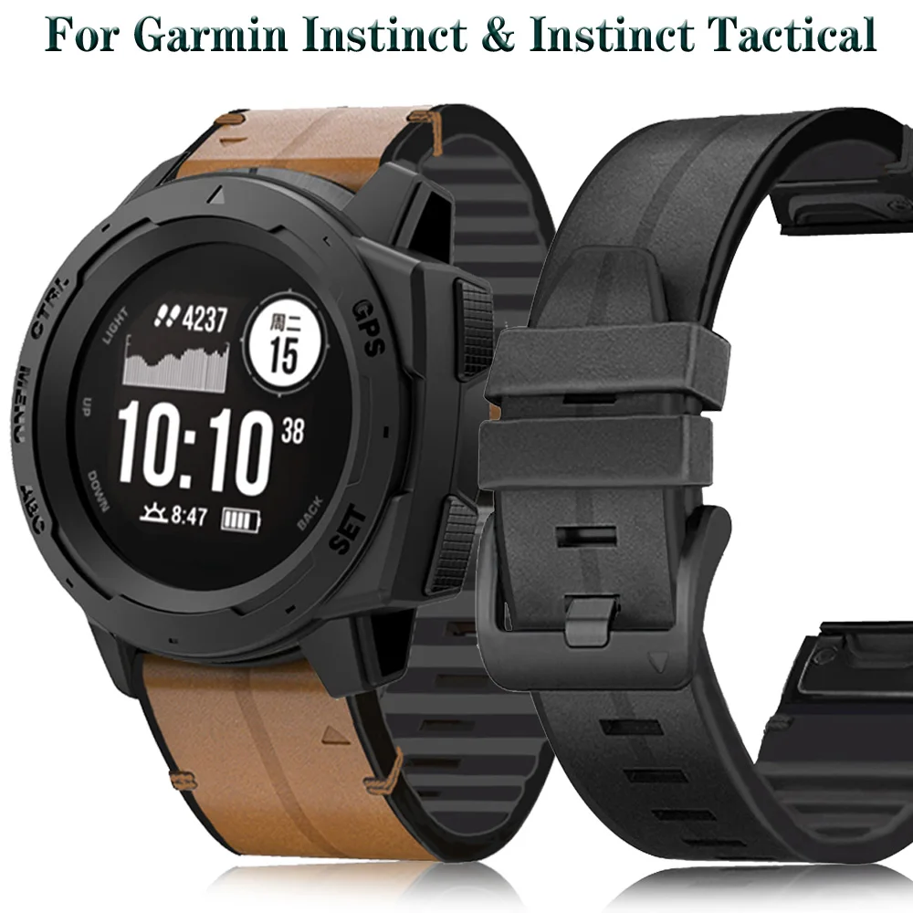 

For Garmin Instinct Tactical/Forerunner 935 945 Strap Quick Release Genuine Leather Silicon Bracelet 22mm Approsch S62 Watchband