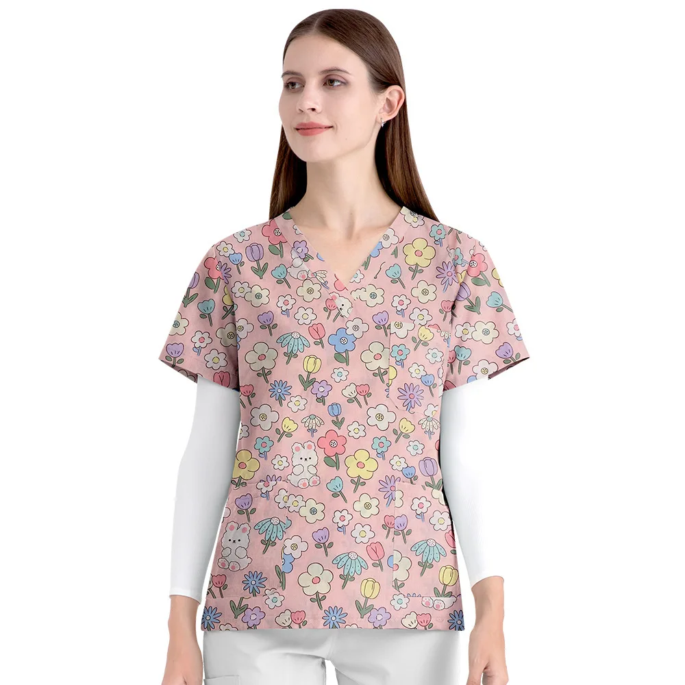 Drukowany chirurgiczny zestaw z krótkim rękawem, fartuch lekarski do mycia rąk, cienka bawełna, sala operacyjna dentystyczna