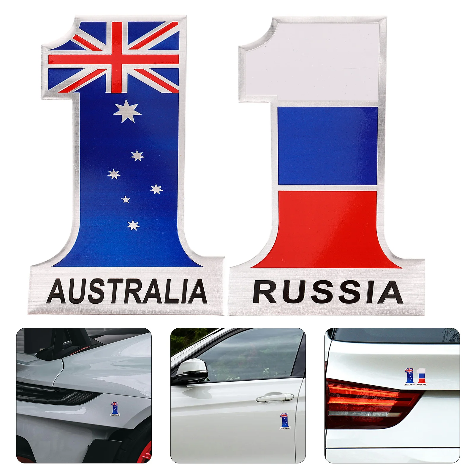 

2Pcs Car Sticker Metal Automotive Decorative Flag Decal Russian Australian Pattern Scratch Resistant Durable Truck Decoration