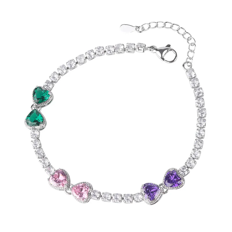 Light Luxury Natural Amethyst Gemstone Bracelet New Diamond-Studded Heart Bracelet