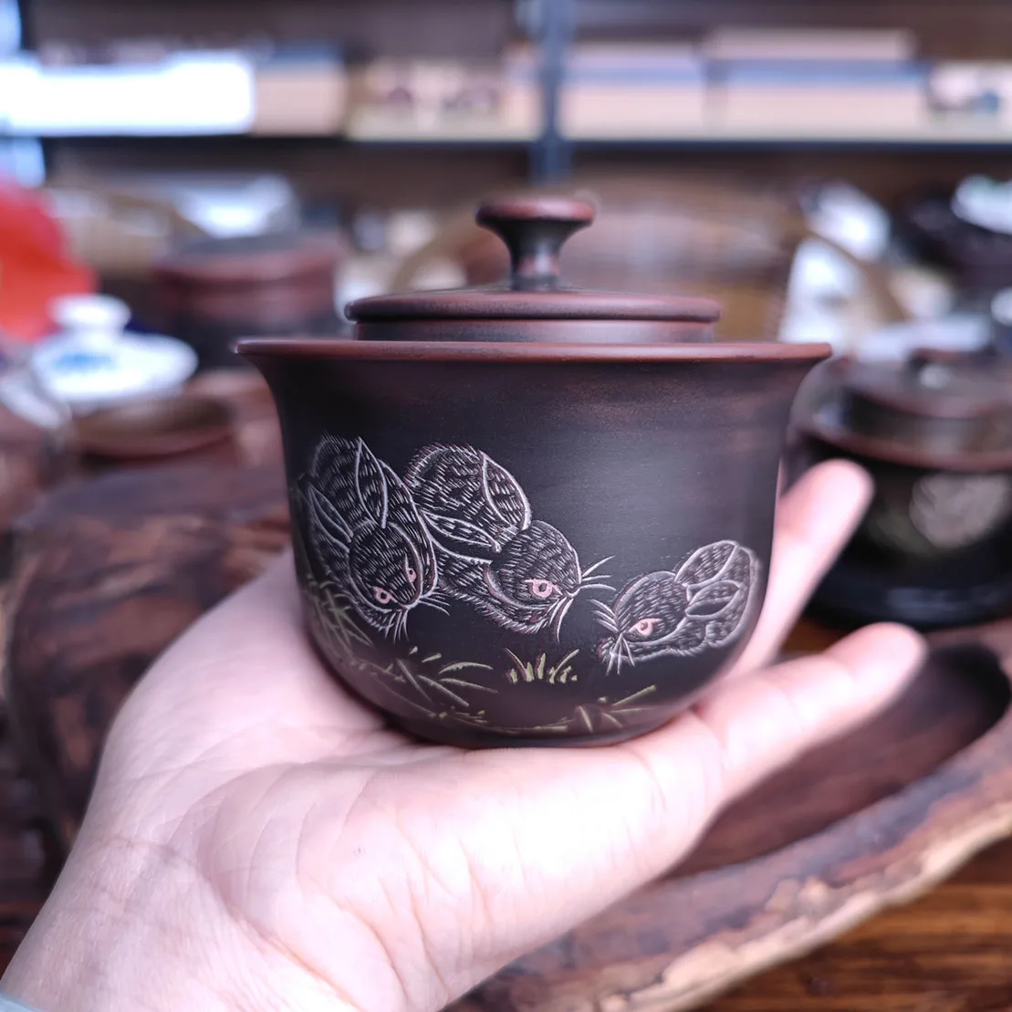 Imagem -05 - Handmade Bronze Bifu Gaiwan Autêntico Nixing Tao Boutique Tea Grupo Fácil Brewing Chá de Qinzhou da China no Yixing Clay 130ml