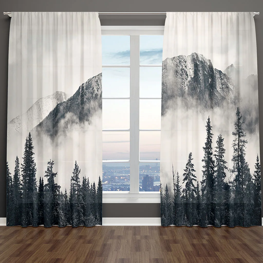 3D Landscape Curtains Nature Landscape Misty Forest Green Hill Living Room Bedroom Window Drapes