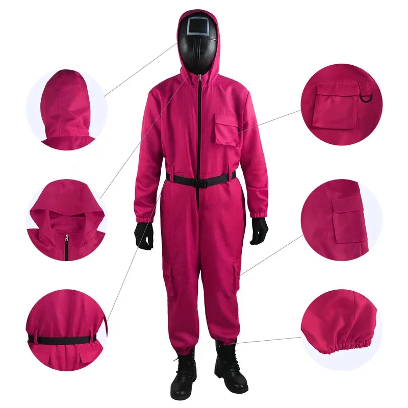 

New Halloween Cosplay TV Game Pink Jumpsuit Costume Set (Gloves+Suspenders) - Breathable Cosplay Outfit Role Play Party Wear for