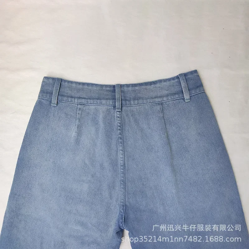 Pantalones vaqueros informales de cintura alta para mujer, pantalón holgado de pierna ancha con botones blanqueados, largos y versátiles, Lugentolo