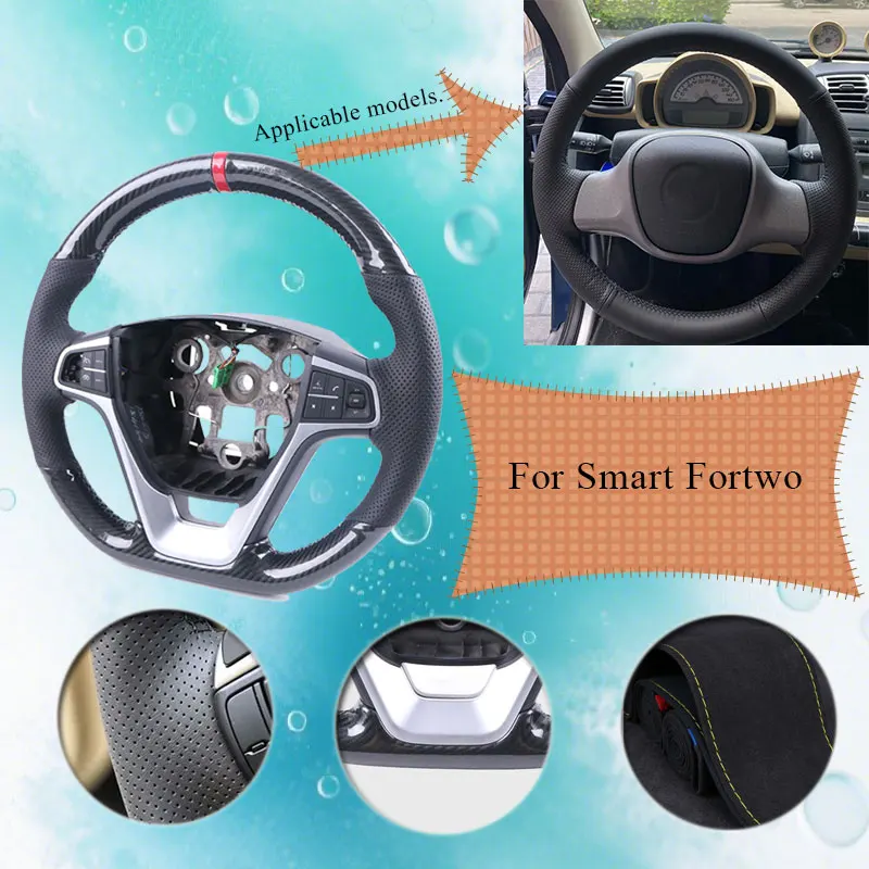 

Gloss Carbon Fiber DIY Original Car Steering Wheel Cover For Smart Fortwo Scratch-Proof Luxury Steering Wheel Grip